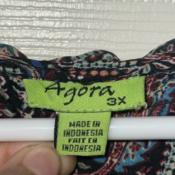 Agora Crinkle Confetti Fringe Paisley Top Size 3X - Picture 4 of 6